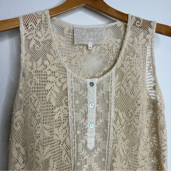 Temptation Positano 100% Cotton Cream Crochet Lace Tunic Mini Dress Size L - Picture 8 of 12